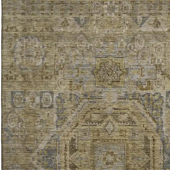 Brown And Blue Oriental Washable Area Rug With UV Protection Photo 2