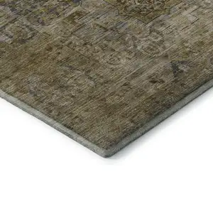 Photo of Brown And Blue Oriental Washable Area Rug With UV Protection