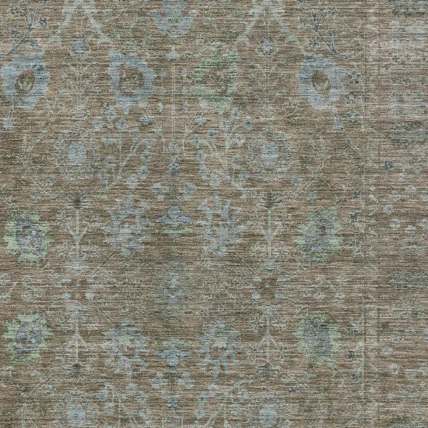 Brown And Blue Oriental Washable Indoor Outdoor Area Rug Photo 5
