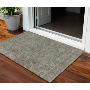 Photo of Brown And Blue Oriental Washable Indoor Outdoor Area Rug