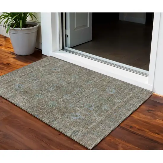 Brown And Blue Oriental Washable Indoor Outdoor Area Rug Photo 1