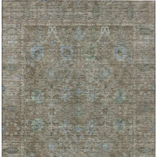 Brown And Blue Oriental Washable Indoor Outdoor Area Rug Photo 6