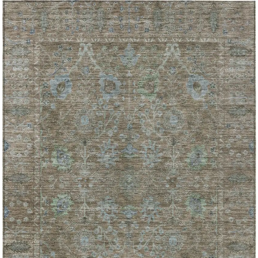 Brown And Blue Oriental Washable Indoor Outdoor Area Rug Photo 6
