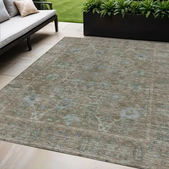 Brown And Blue Oriental Washable Indoor Outdoor Area Rug Photo 1