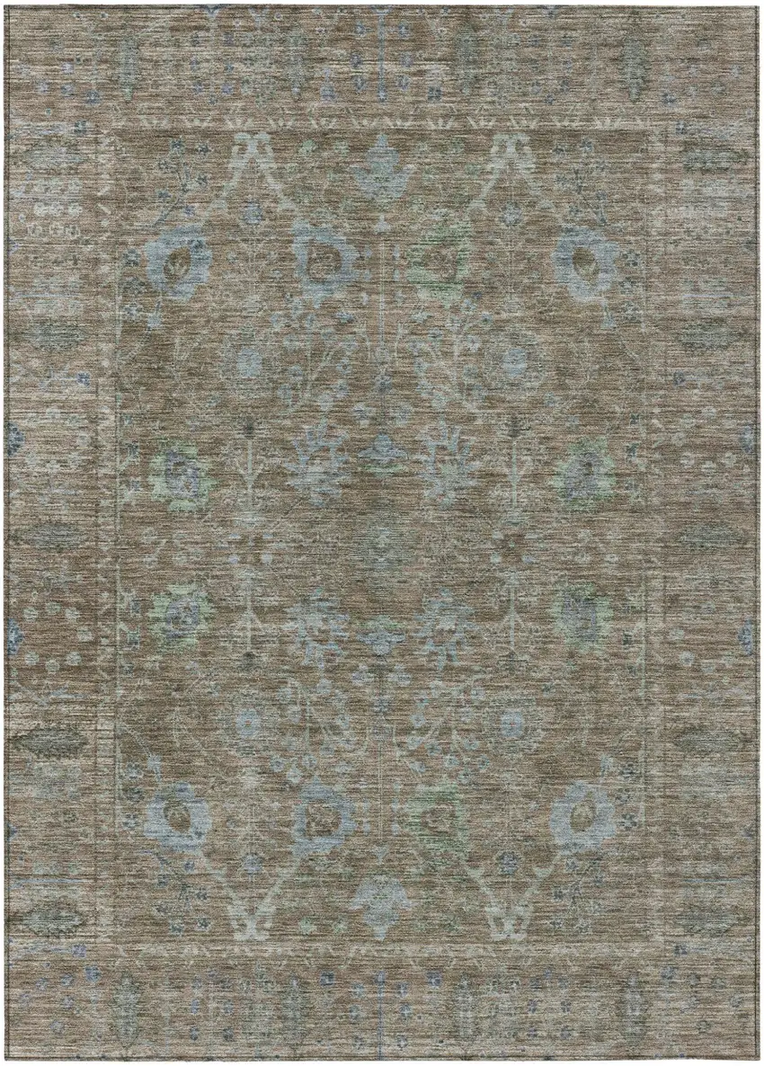 Brown And Blue Oriental Washable Indoor Outdoor Area Rug Photo 2