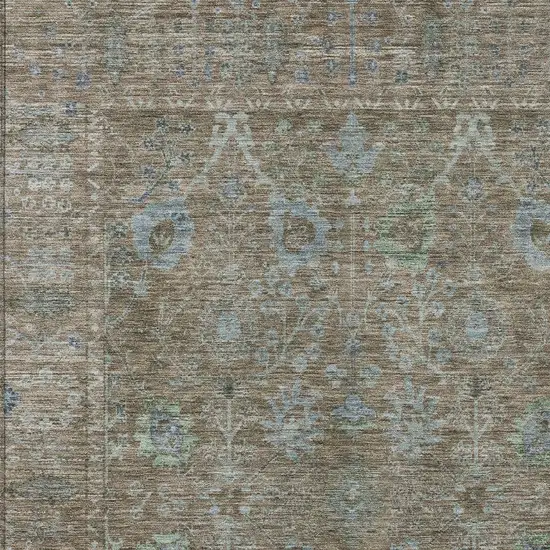 Brown And Blue Oriental Washable Indoor Outdoor Area Rug Photo 5