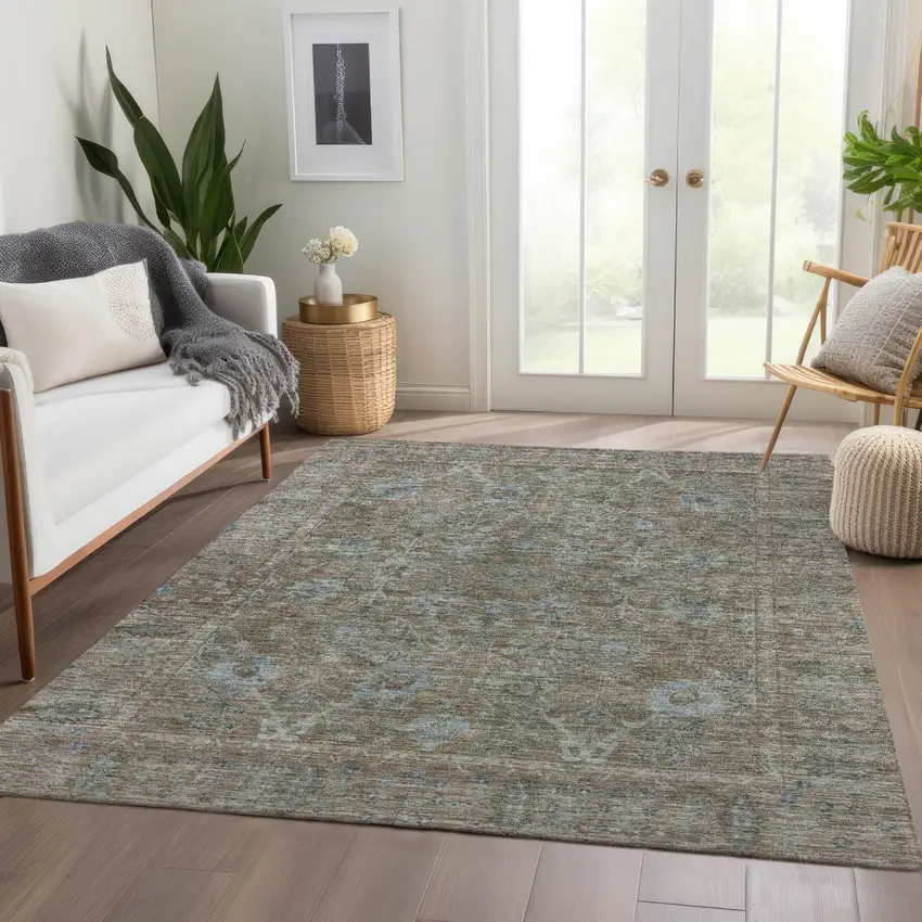 Brown And Blue Oriental Washable Indoor Outdoor Area Rug Photo 9