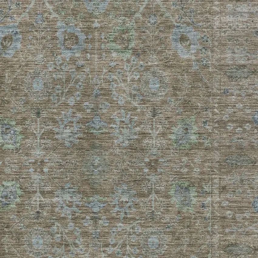 Brown And Blue Oriental Washable Indoor Outdoor Area Rug Photo 5