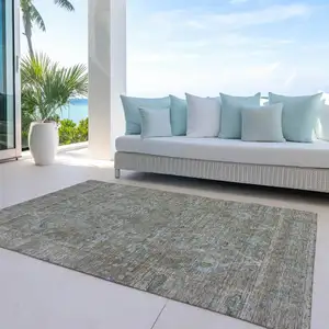 Photo of Brown And Blue Oriental Washable Indoor Outdoor Area Rug