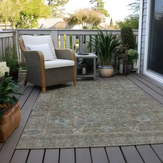 Brown And Blue Oriental Washable Indoor Outdoor Area Rug Photo 9
