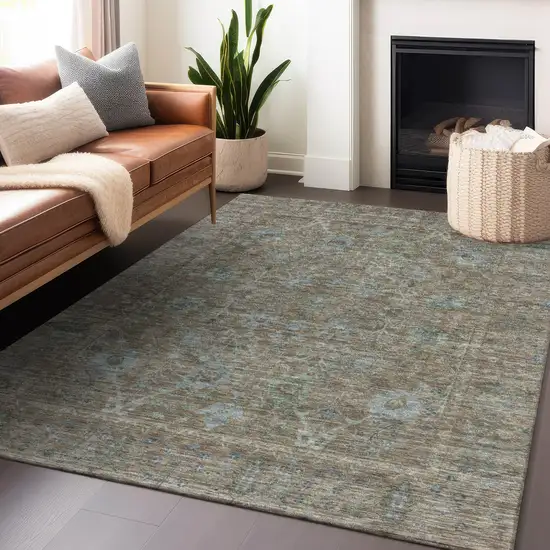 Brown And Blue Oriental Washable Indoor Outdoor Area Rug Photo 7