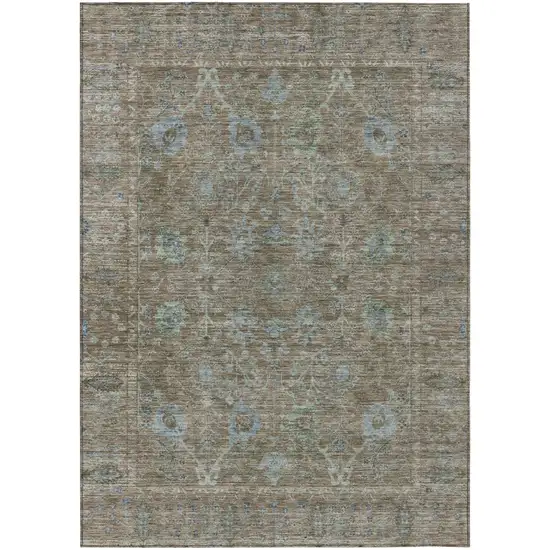Brown And Blue Oriental Washable Indoor Outdoor Area Rug Photo 2