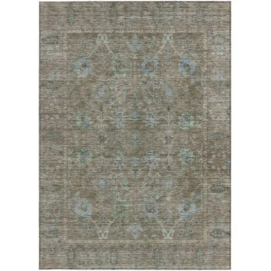 Brown And Blue Oriental Washable Indoor Outdoor Area Rug Photo 5