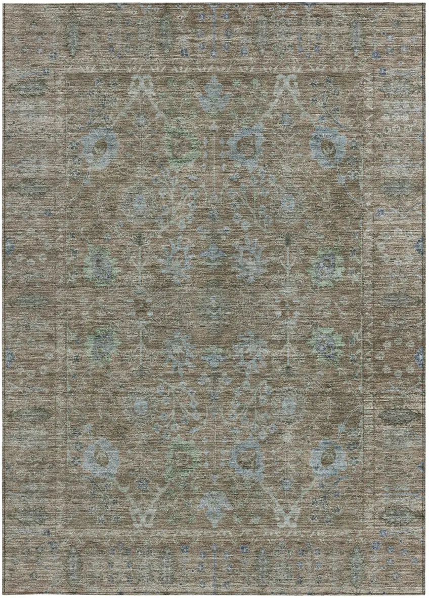 Brown And Blue Oriental Washable Indoor Outdoor Area Rug Photo 5