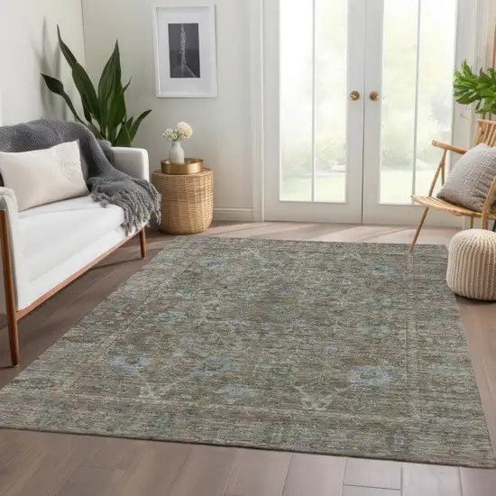Brown And Blue Oriental Washable Indoor Outdoor Area Rug Photo 8