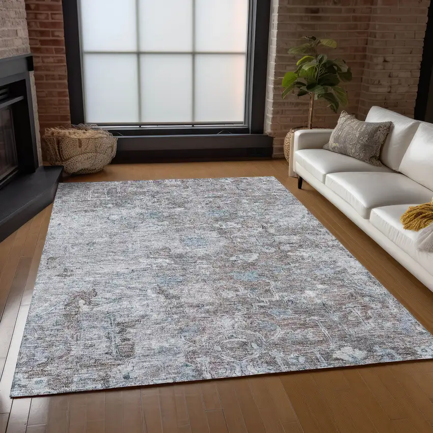 Brown And Blue Oriental Washable Indoor Outdoor Area Rug Photo 9