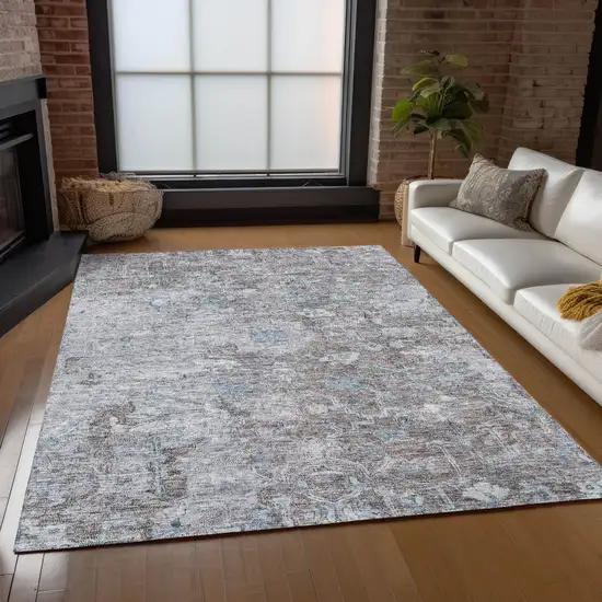 Brown And Blue Oriental Washable Indoor Outdoor Area Rug Photo 9