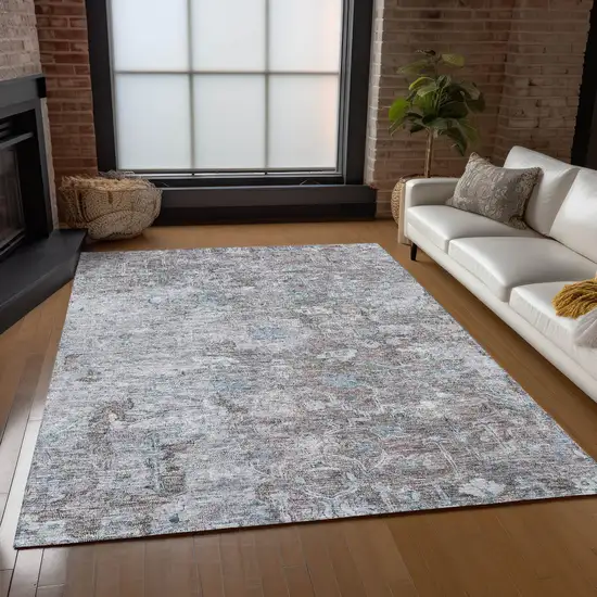 Brown And Blue Oriental Washable Indoor Outdoor Area Rug Photo 9