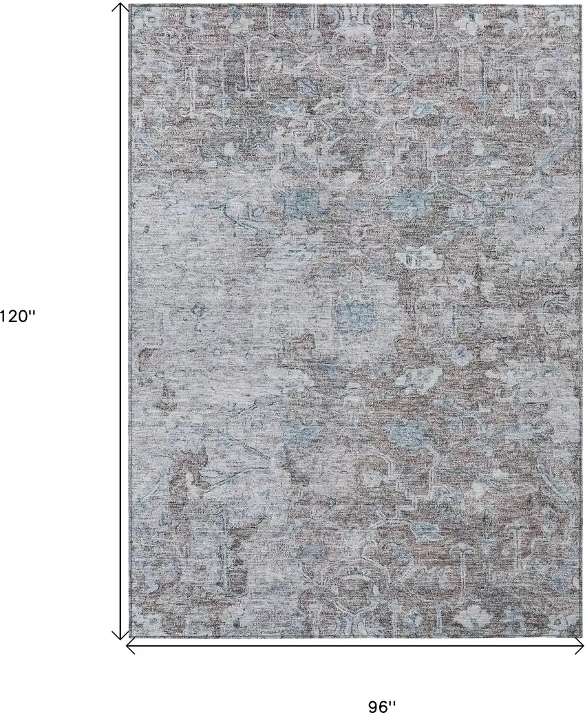 Brown And Blue Oriental Washable Indoor Outdoor Area Rug Photo 3