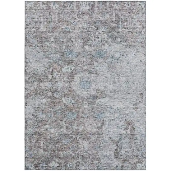 Brown And Blue Oriental Washable Indoor Outdoor Area Rug Photo 7