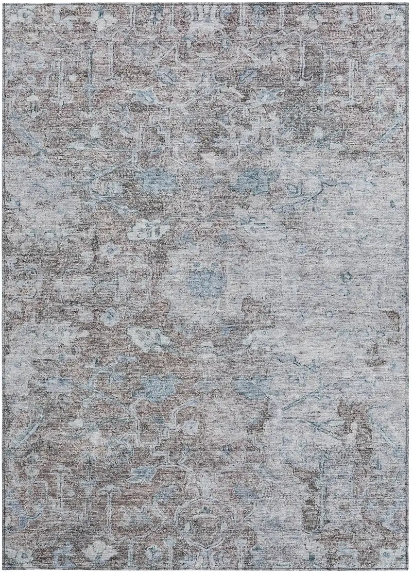 Brown And Blue Oriental Washable Indoor Outdoor Area Rug Photo 7