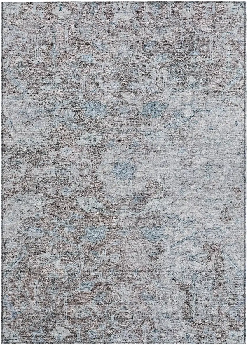 Brown And Blue Oriental Washable Indoor Outdoor Area Rug Photo 7