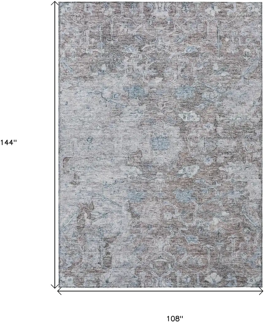 Brown And Blue Oriental Washable Indoor Outdoor Area Rug Photo 3