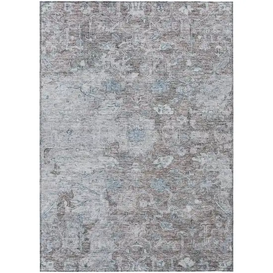 Brown And Blue Oriental Washable Indoor Outdoor Area Rug Photo 2