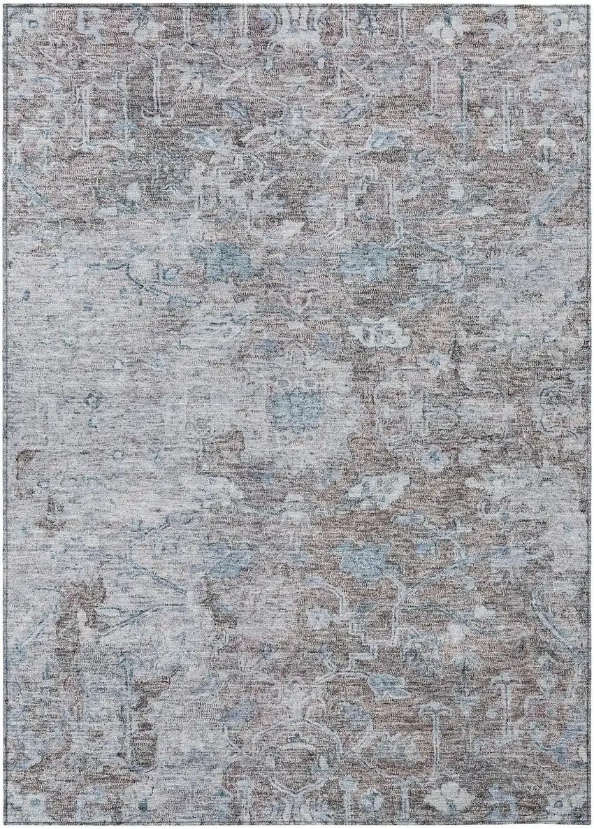 Brown And Blue Oriental Washable Indoor Outdoor Area Rug Photo 2