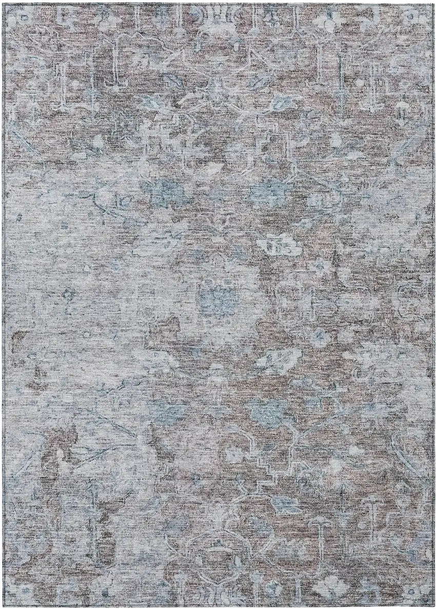 Brown And Blue Oriental Washable Indoor Outdoor Area Rug Photo 2