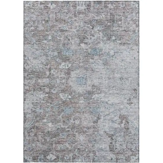 Brown And Blue Oriental Washable Indoor Outdoor Area Rug Photo 7