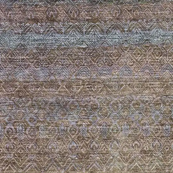 Brown And Blue Striped Washable Area Rug With UV Protection Photo 3