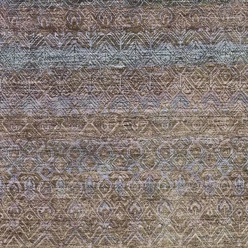 Brown And Blue Striped Washable Area Rug With UV Protection Photo 3