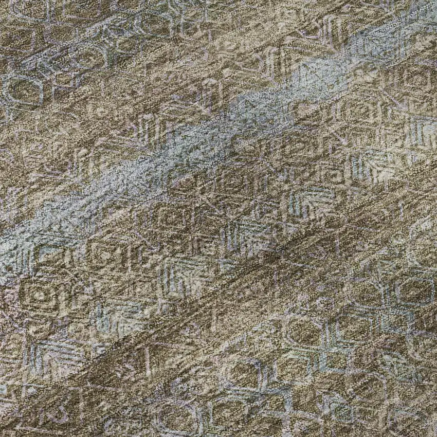 Brown And Blue Striped Washable Area Rug With UV Protection Photo 7