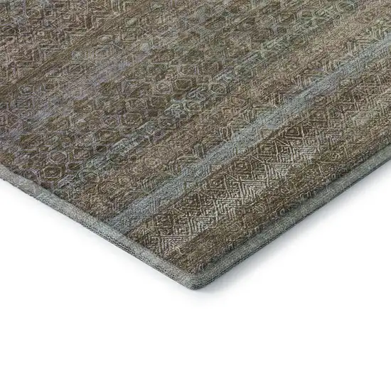 Brown And Blue Striped Washable Area Rug With UV Protection Photo 6
