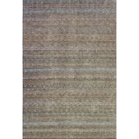 Brown And Blue Striped Washable Area Rug With UV Protection Photo 1