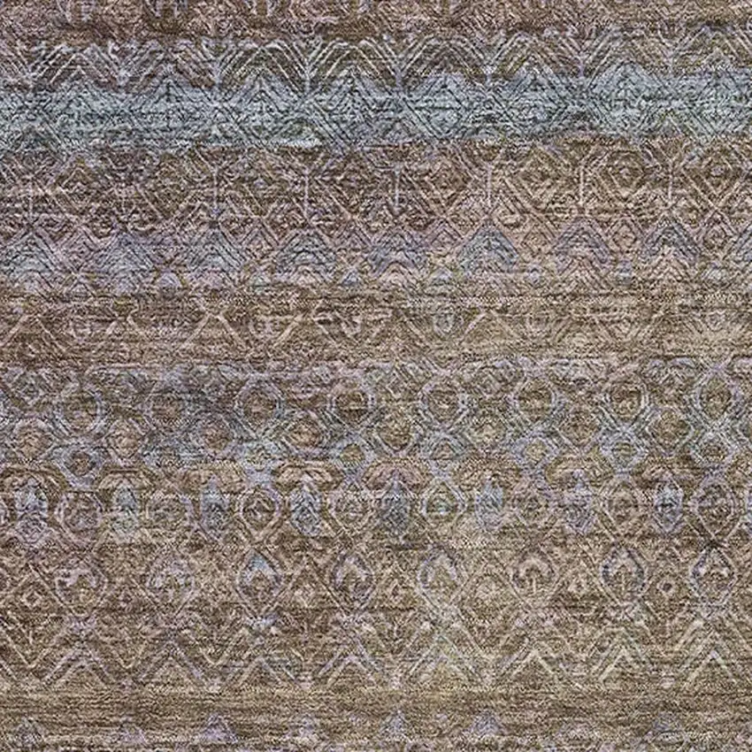 Brown And Blue Striped Washable Area Rug With UV Protection Photo 3