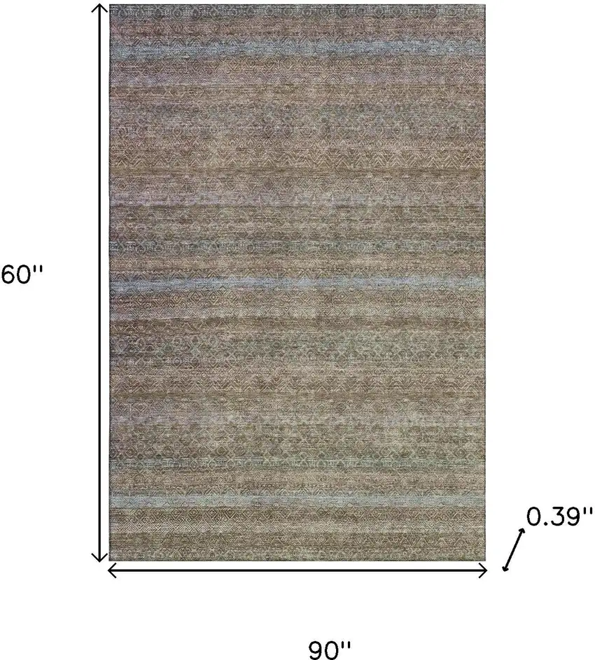 Brown And Blue Striped Washable Area Rug With UV Protection Photo 8