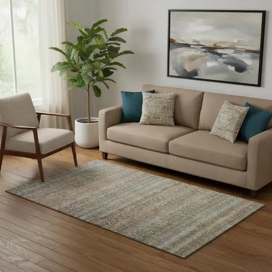 Brown And Blue Striped Washable Area Rug With UV Protection Photo 2