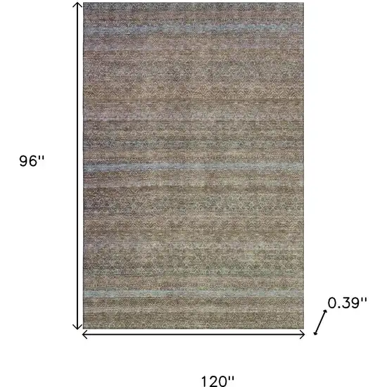 Brown And Blue Striped Washable Area Rug With UV Protection Photo 9