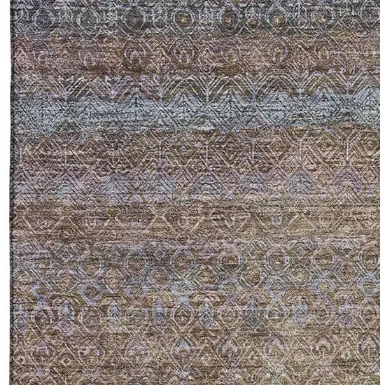 Brown And Blue Striped Washable Area Rug With UV Protection Photo 3