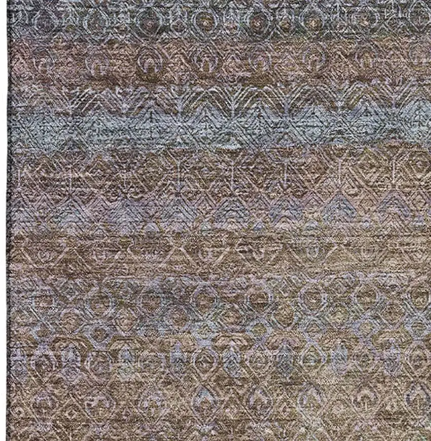 Brown And Blue Striped Washable Area Rug With UV Protection Photo 3