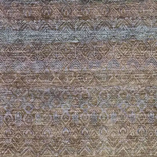 Brown And Blue Striped Washable Area Rug With UV Protection Photo 3