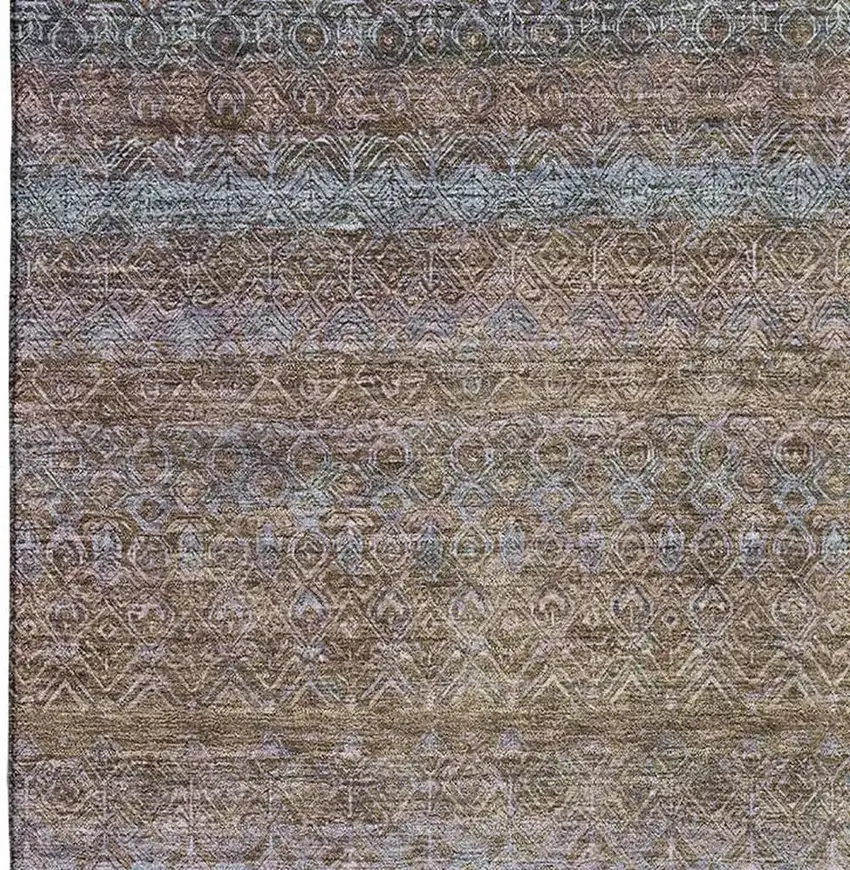 Brown And Blue Striped Washable Area Rug With UV Protection Photo 4
