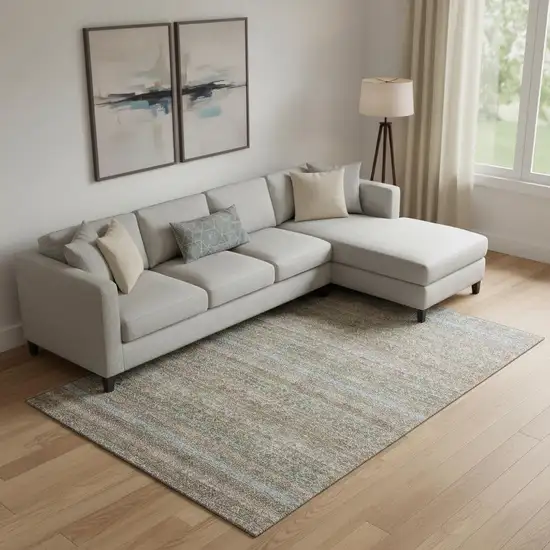 Brown And Blue Striped Washable Area Rug With UV Protection Photo 2