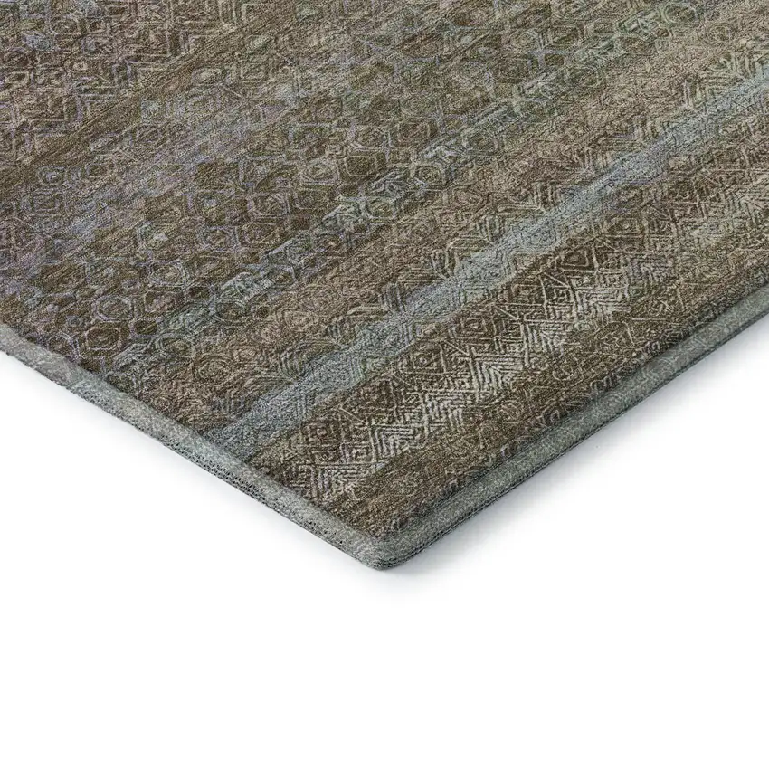 Brown And Blue Striped Washable Area Rug With UV Protection Photo 7