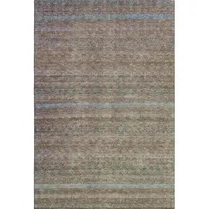 Photo of Brown And Blue Striped Washable Area Rug With UV Protection