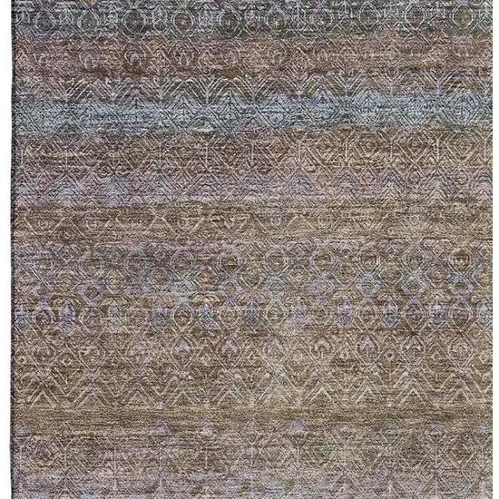 Brown And Blue Striped Washable Area Rug With UV Protection Photo 4