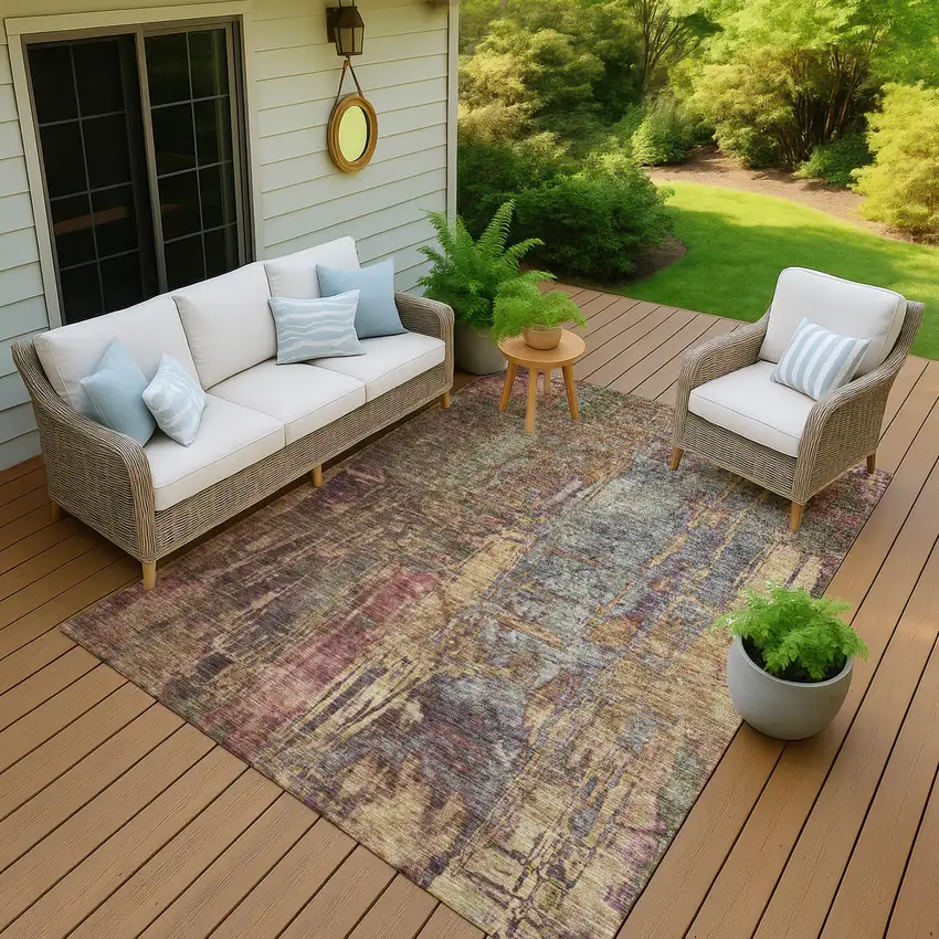 Brown And Blush Abstract Washable Indoor Outdoor Area Rug Photo 9