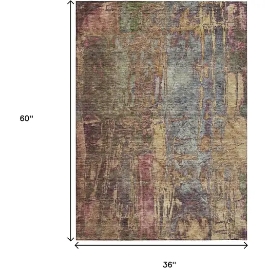 Brown And Blush Abstract Washable Indoor Outdoor Area Rug Photo 3